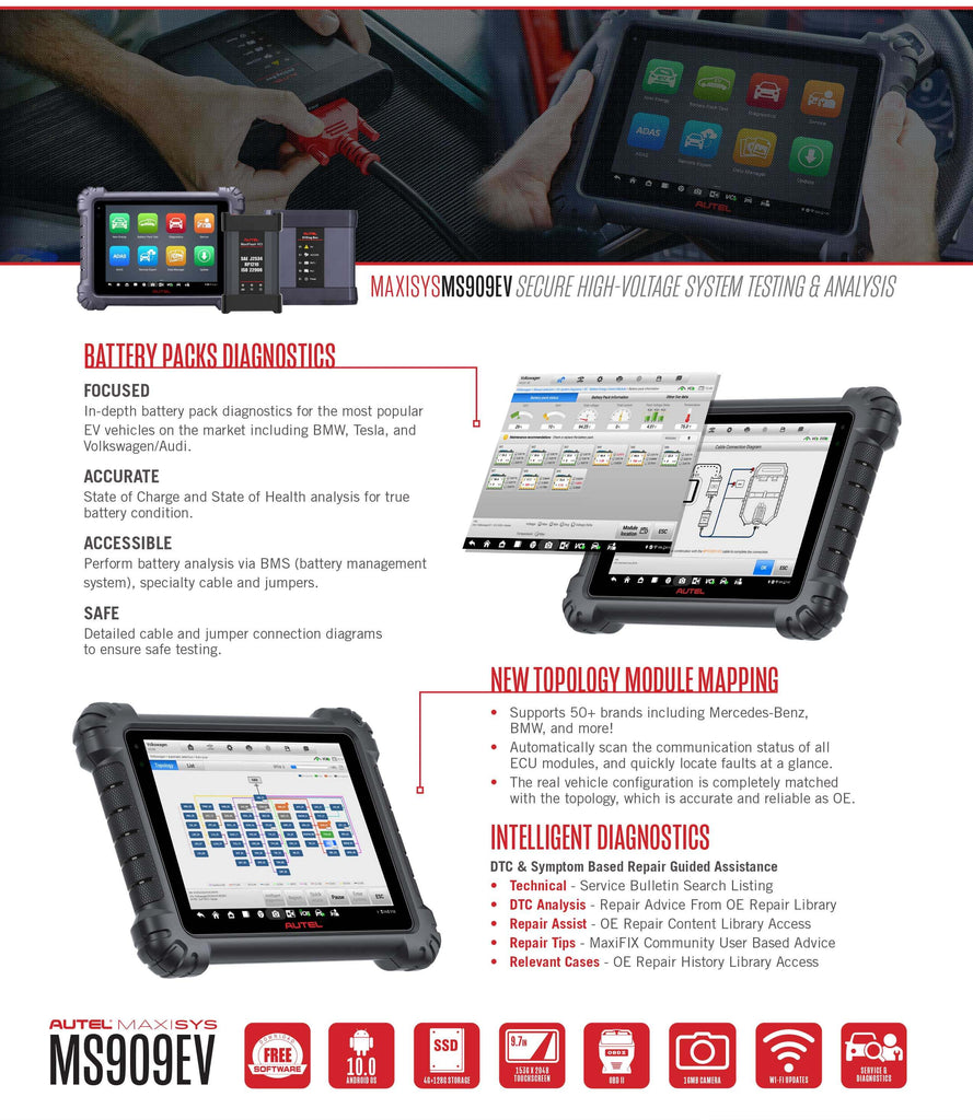 Autel MaxiSys MS909EV Diagnostic Tool Features By ABKEYS
