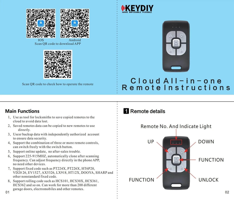 Manual del usuario del control remoto Cloud Key KEYDIY KD CS01 Página 1 Por ABKEYS