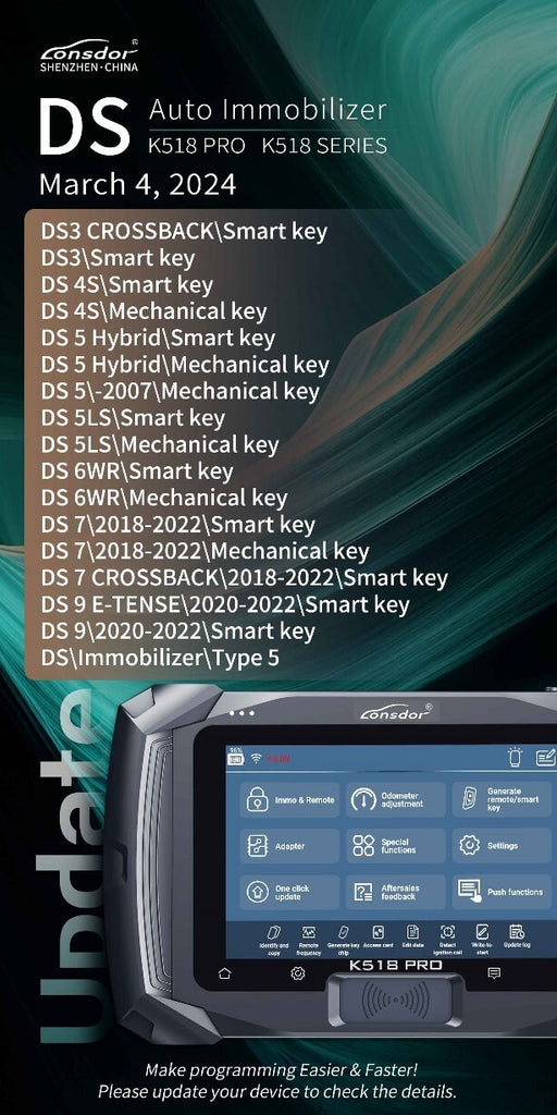 Lonsdor K518 Pro Key Programmer DS Key Programmation Mise à jour 4 mars 2024 Par ABKEYS