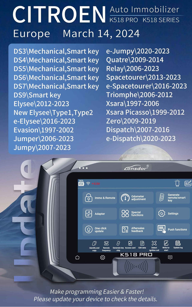 Programmeur de clé Lonsdor K518 Pro 2e mise à jour pour la programmation des clés Citroën 14 mars 2024 Par ABKEYS