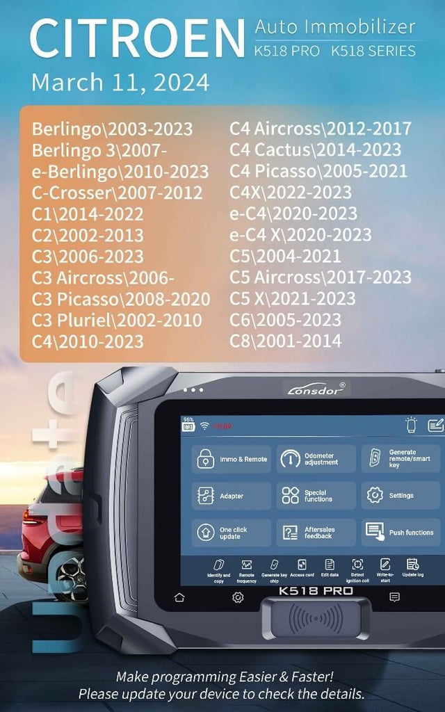Notícias de atualização do Lonsdor K518 Pro Citroen 11 de março de 2024 por ABKEYS