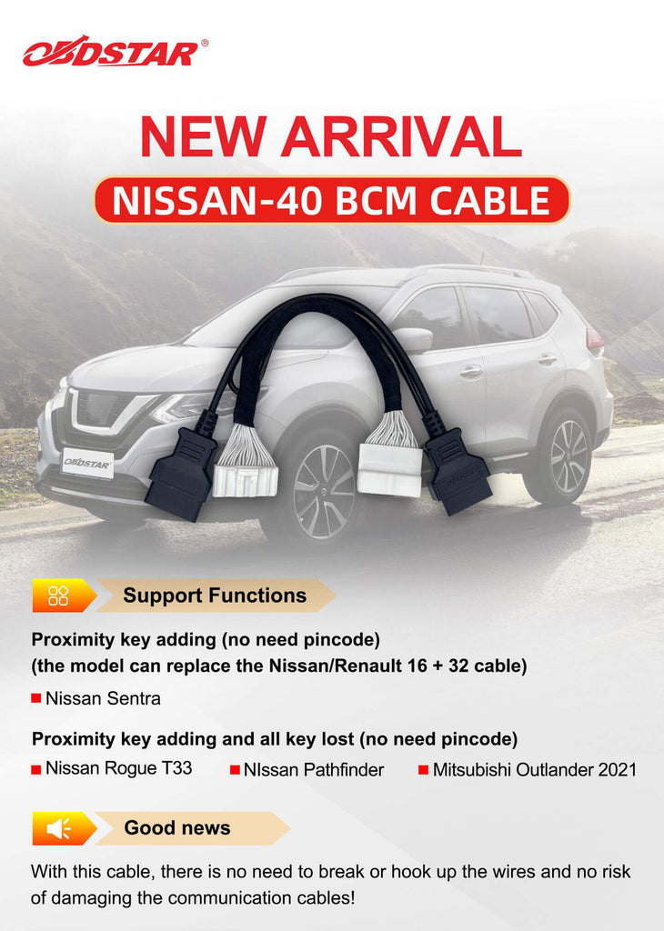 OBDSTAR Nissan 40 BCM Cable Features By ABKEYS