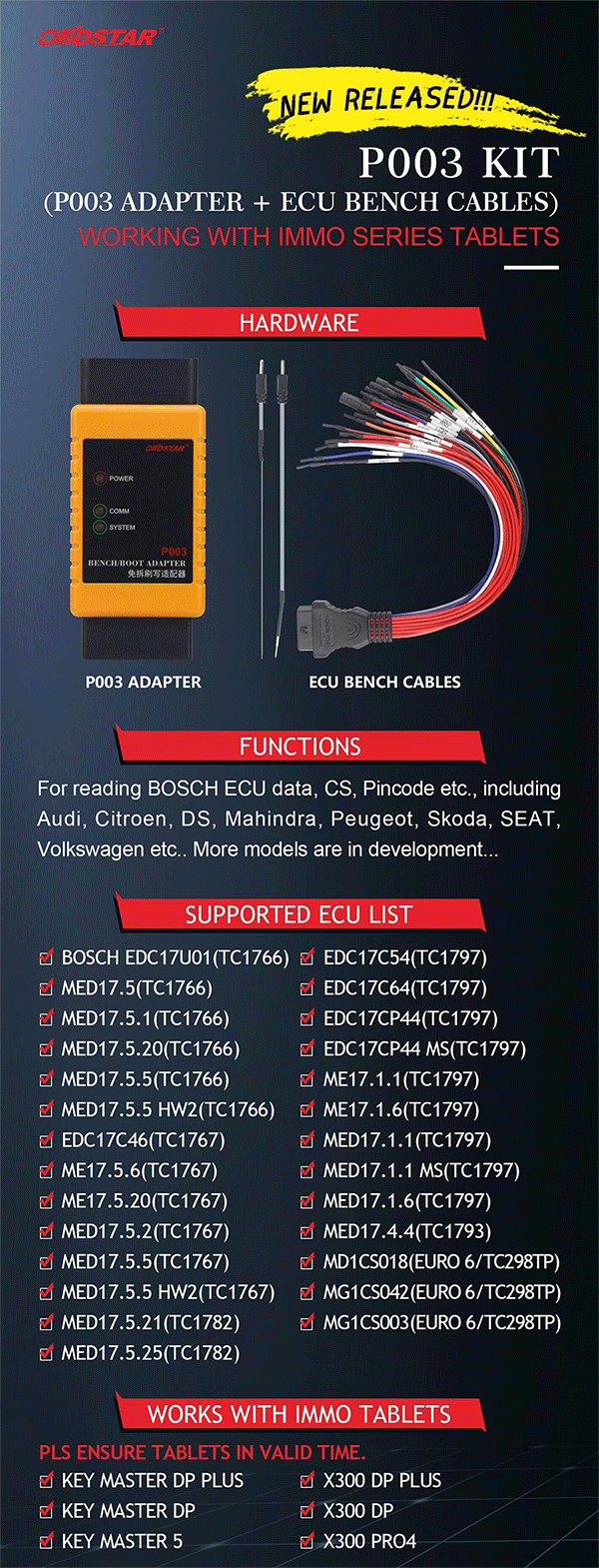OBDSTAR P003 ECU Reading Adapter Kit Features By ABKEYS