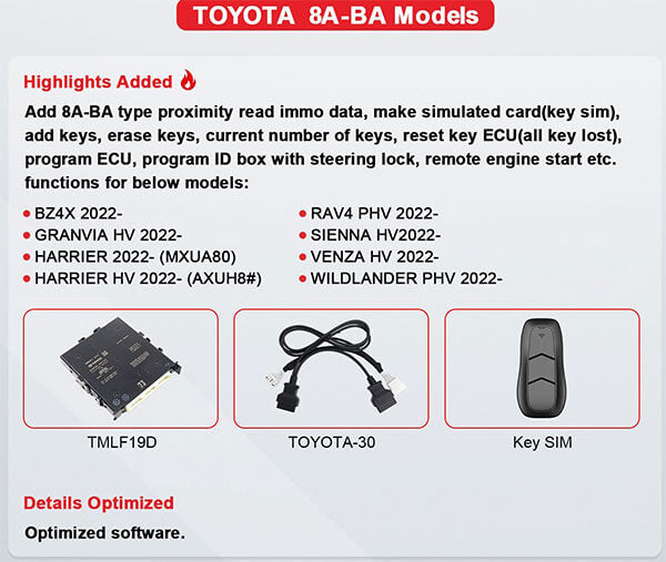 O cabo da chave esperta 30 de OBDSTAR Toyota apoiou a programação da chave 8A esperta por ABKEYS