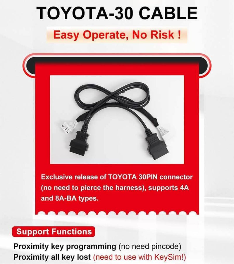 Câble OBDSTAR Toyota-30 pour Toyota 4A et 8A Fonctionnalités de programmation de clé intelligente par ABKEYS