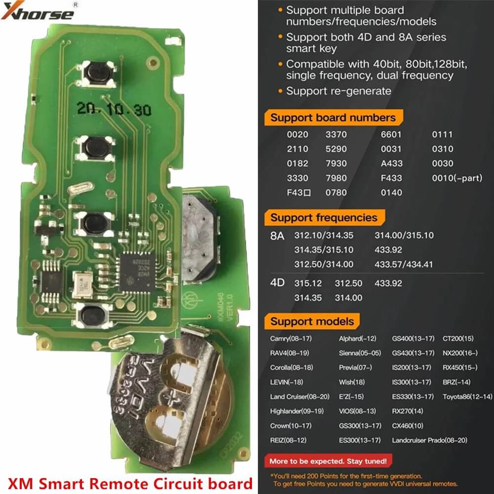 Xhorse XM smart key PCB Supported Models By ABKEYS