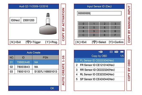 Autel TS508 Maxi TPMS PROGRAMMING OPTIONS