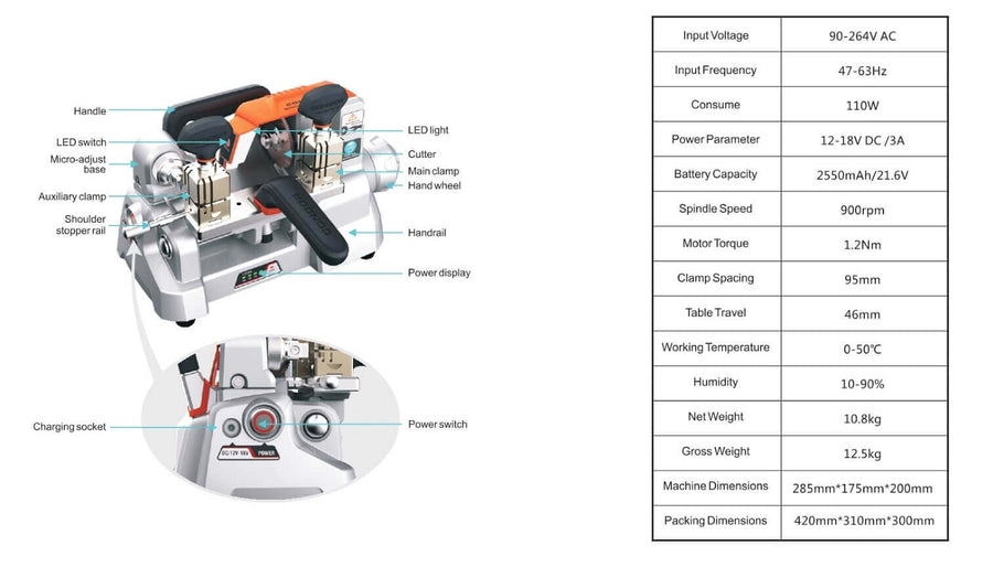 Especificações da máquina cortadora de chaves Xhorse Condor XC-009 por ABKEYS