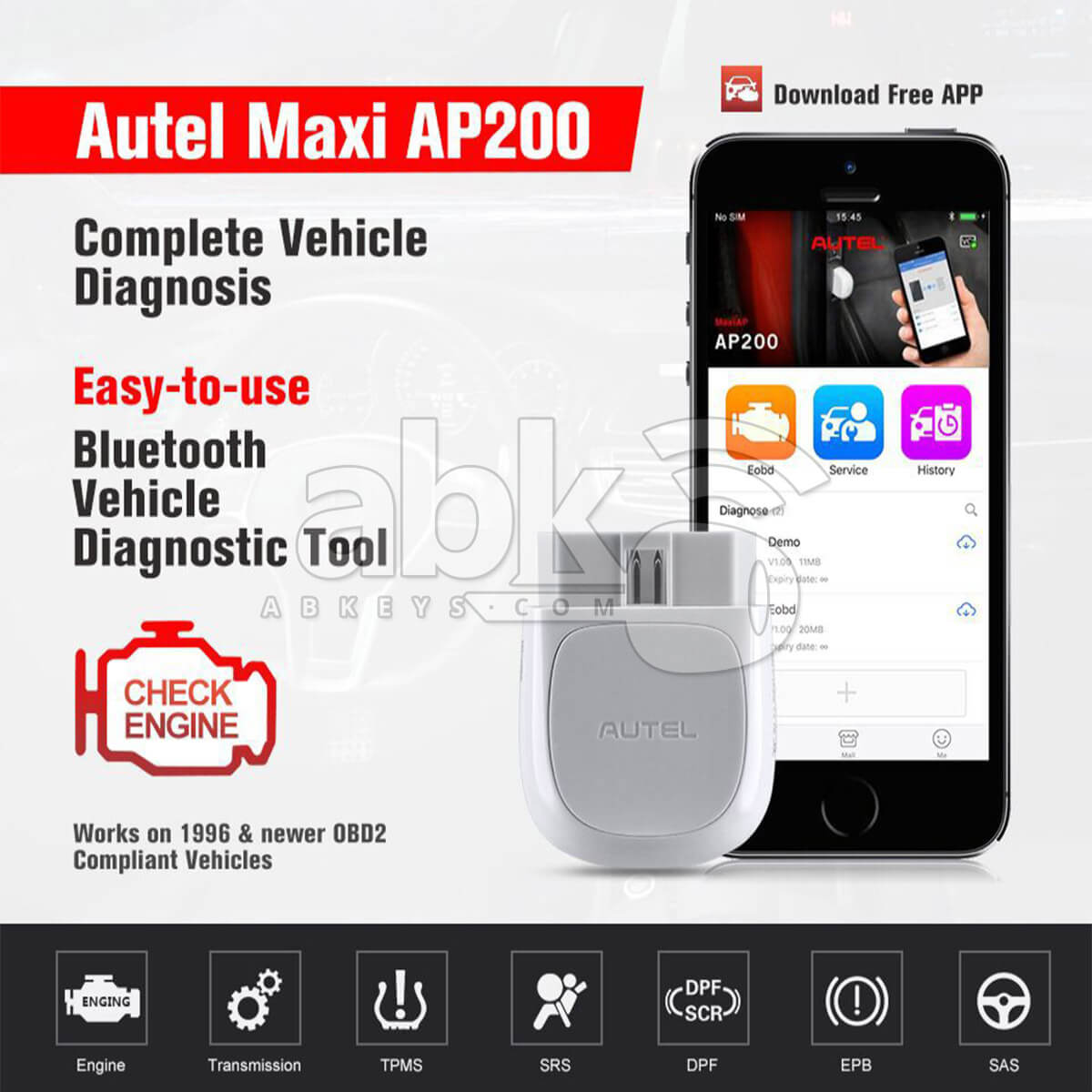 Autel MaxiAP AP200 Bluetooth OBD2 Diagnostic Scanner ABK-1287