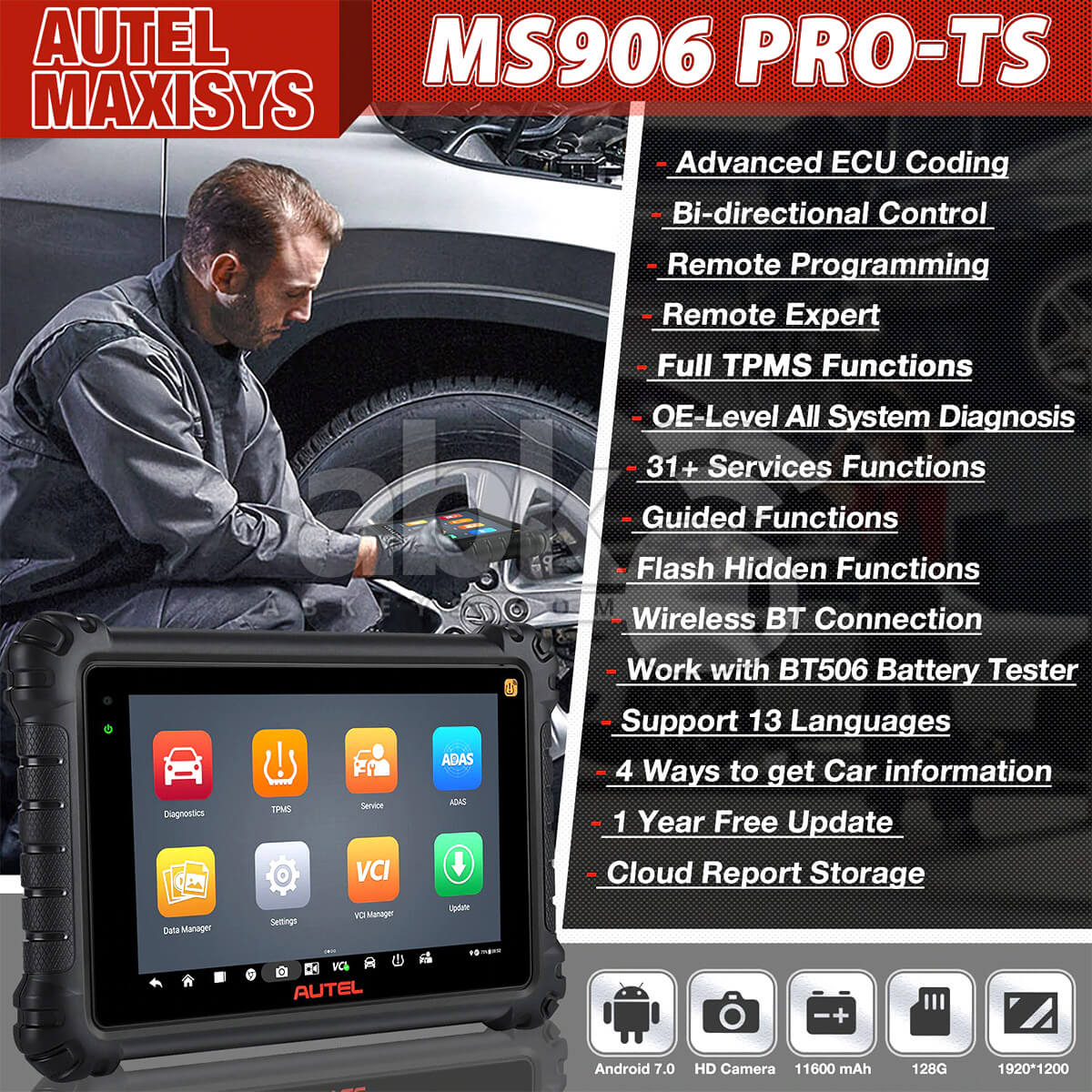 Autel Maxisys Ms906 Pro-Ts Escáner De Diagnóstico ABK-1297 |ABKEYS