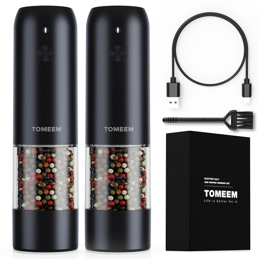 Electric Salt and Pepper Grinder Set USB Rechargeable - USB Type-C Cable,  LED Li