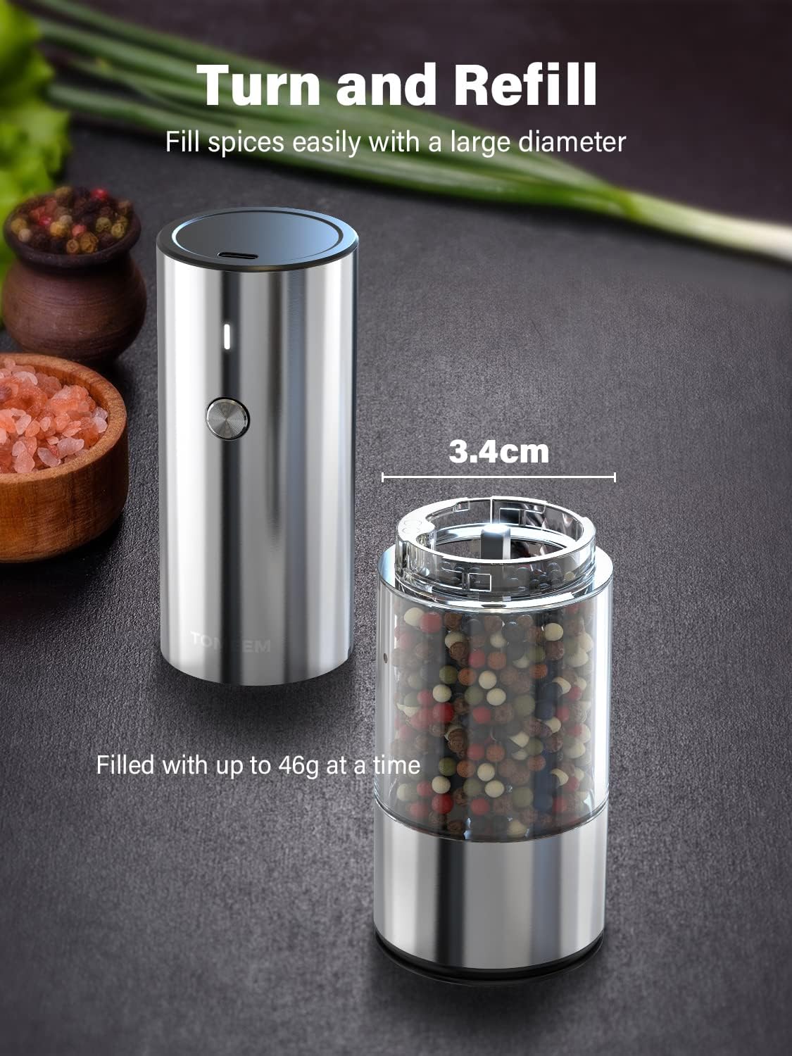 [Upgraded Larger Capacity] TOMEEM Electric Salt and Pepper Grinder Set