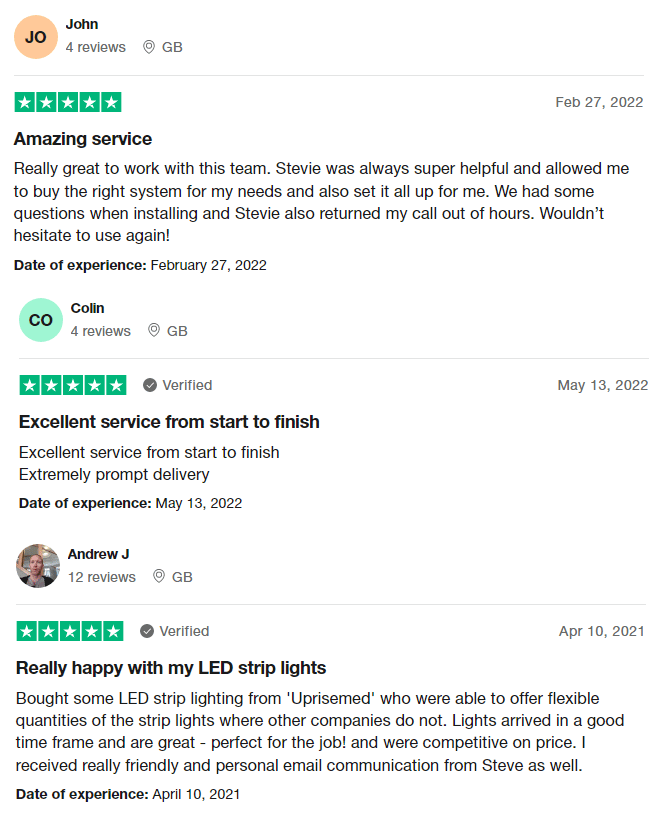 TrustPilot Reviews For No Dot COB LED Strip Lights