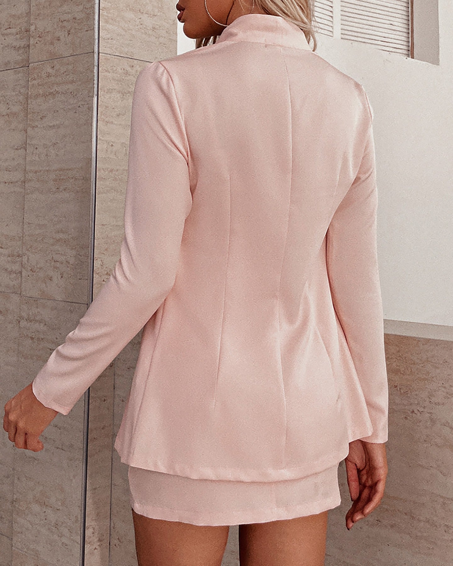 Long Sleeve Blazer Coat & Pockets Skirt Set