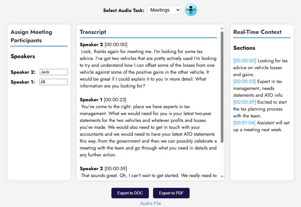 Meeting transcription interface