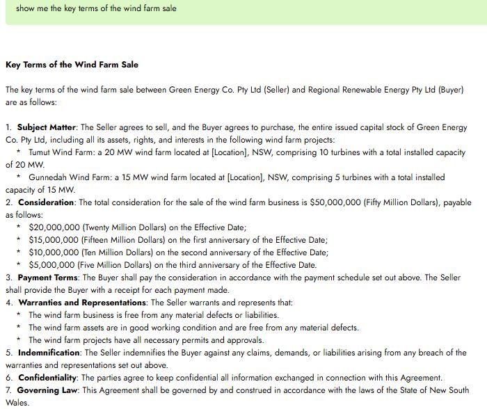 Wind farm sale terms analysis