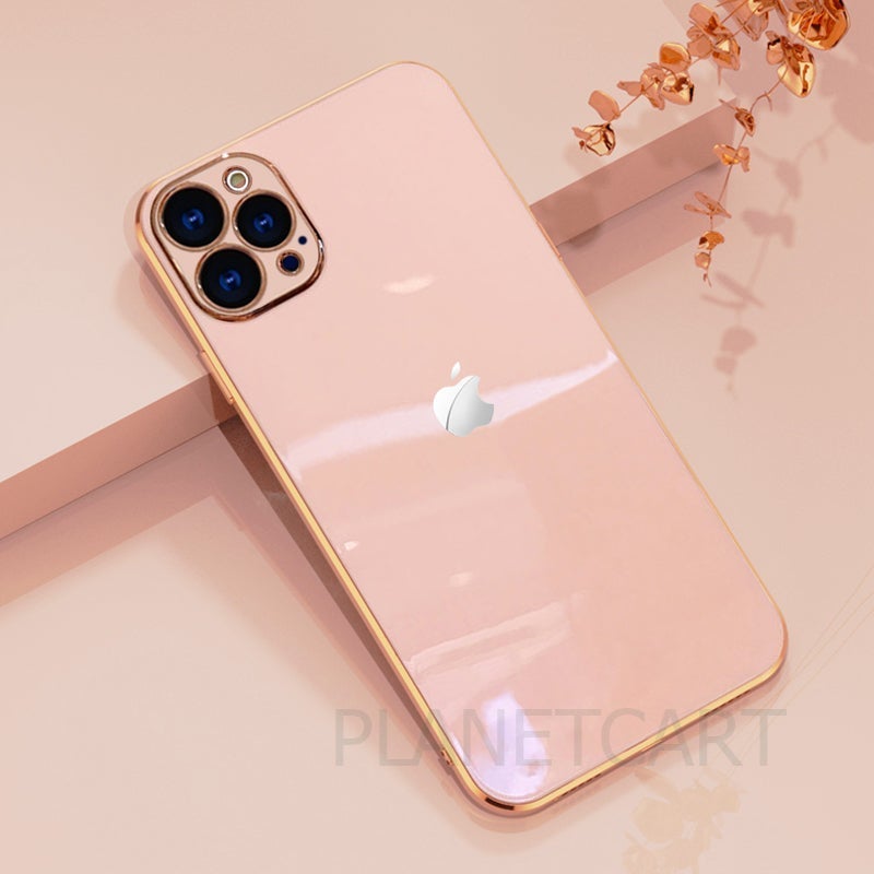 Luxurious Glass Back Case With Golden Edges For Iphone 13 Pro Max Planetcart