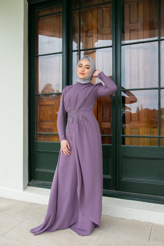 Lilac - Crew neck - Unlined - Modest Dress