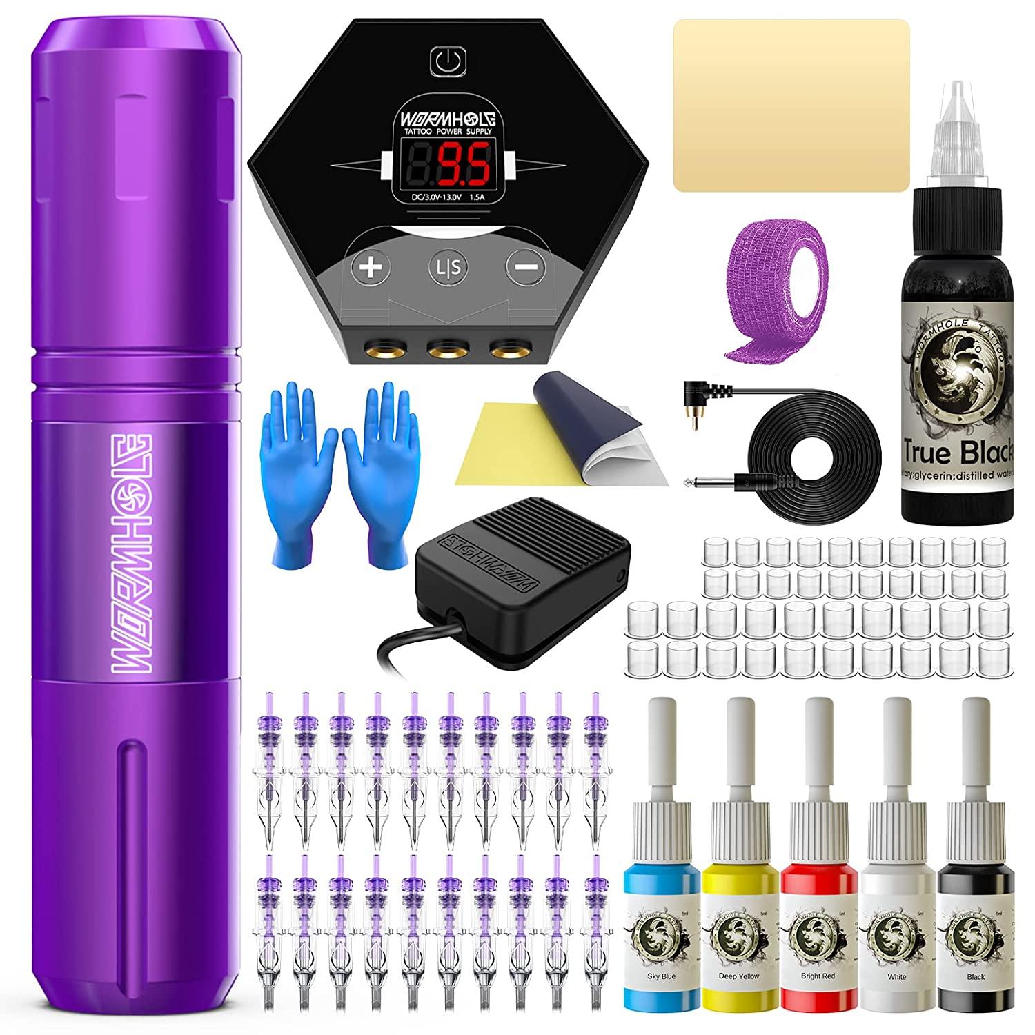 Wormhole Tattoo Pen Kit  Rotary Tattoo Kit for Beginners 20pcs Tattoo  Cartridges Needles 8 Tattoo Ink Professional Complete Tattoo Pen KitTK001  by Wormhole  Shop Online for Beauty in India