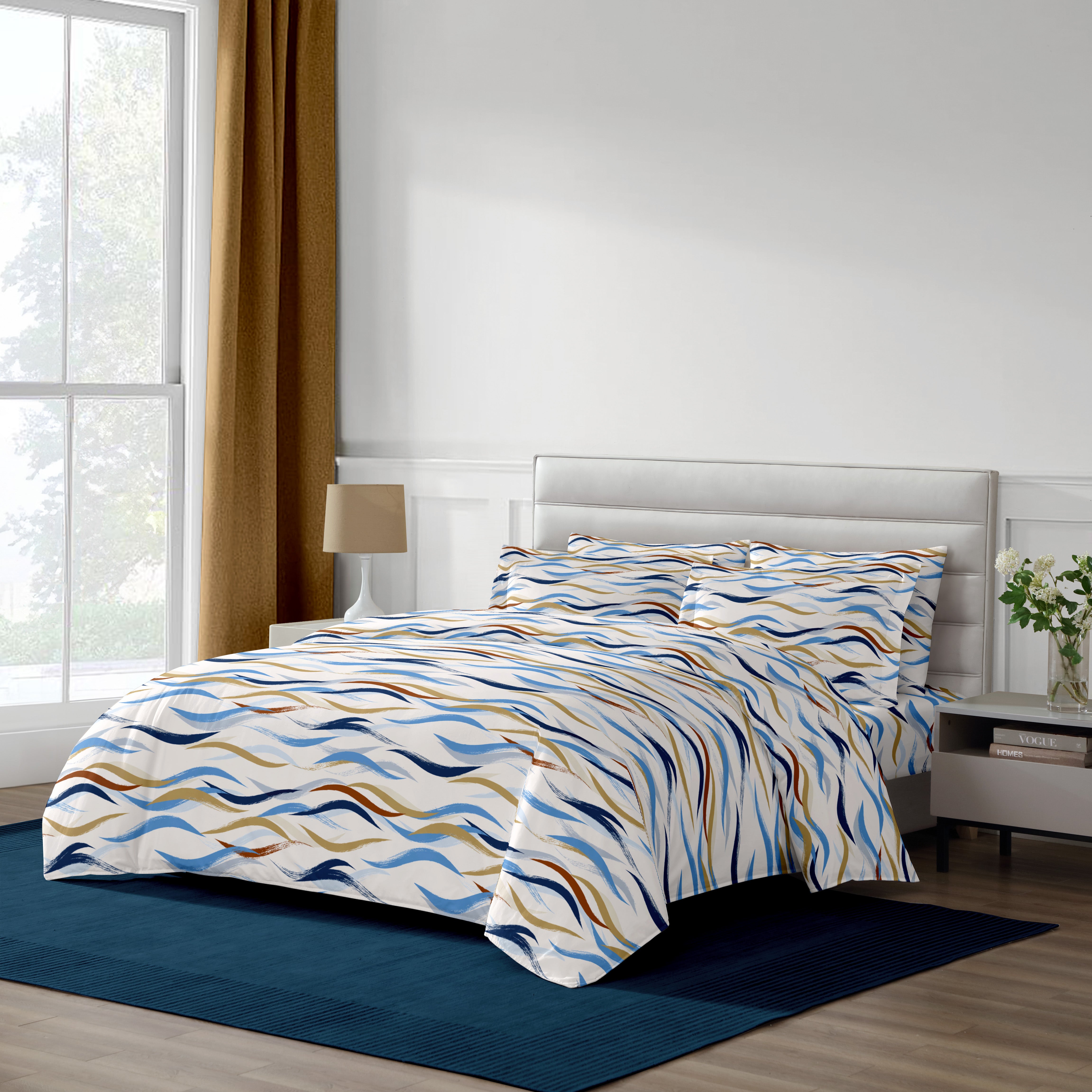 Better Bed Collection 300TC Flowy Waves - Blue Premium Sateen Duvet Set