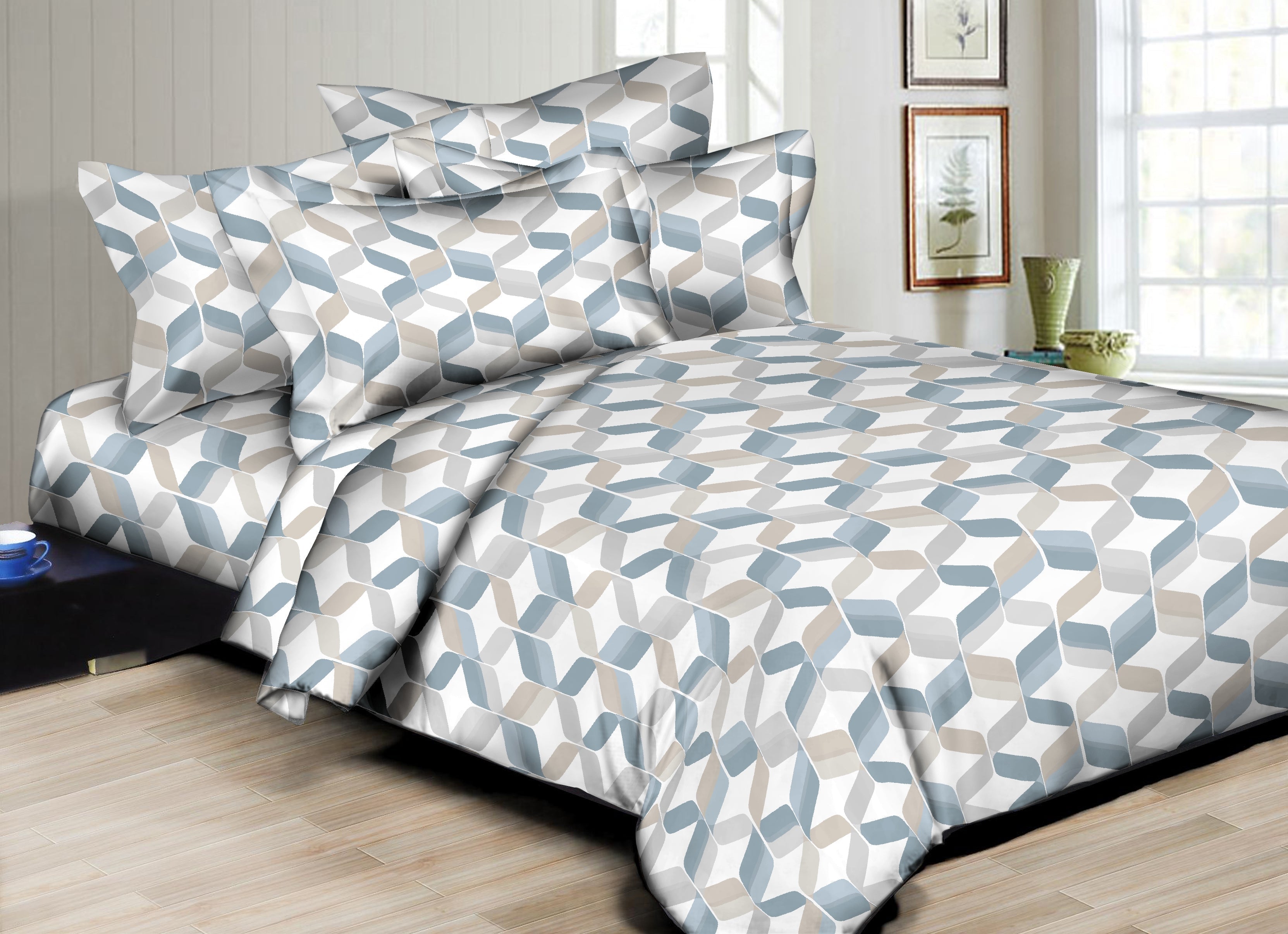 Superity Linen 180TC Dimensional Design Blue Duvet Set