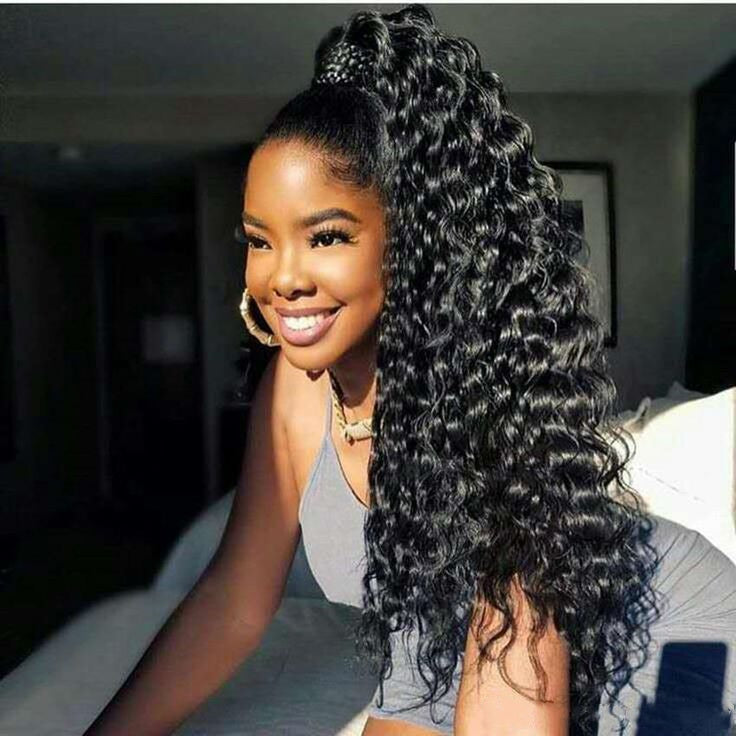 Grawwhair Wrap Ponytail Water Wave Drawstring Ponytail 3c/4a 100% Virgin Hair Ponytail