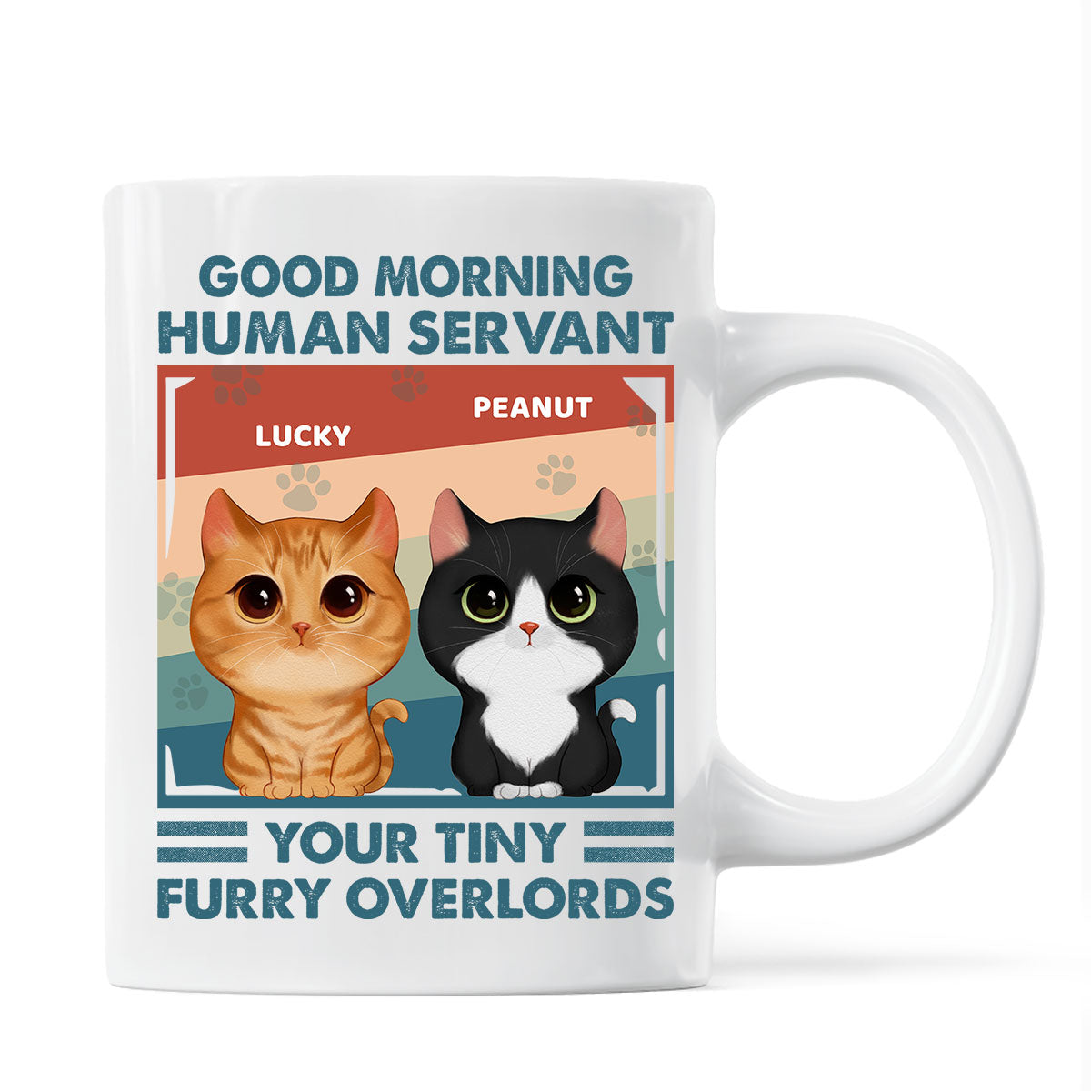 Good Morning Human Servant Retro Watercolor Cute Cats Personalized Mug ...