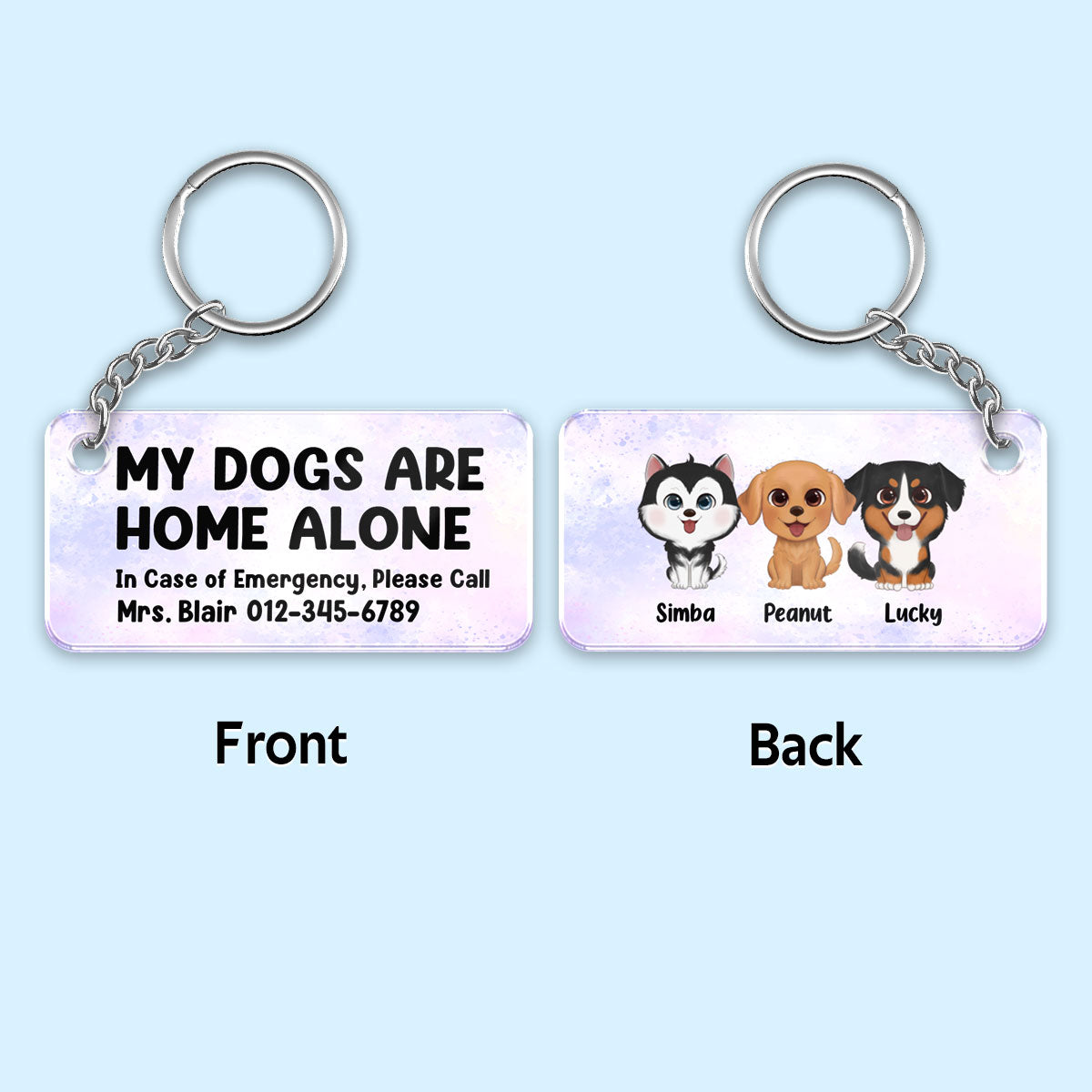 My Pets Home Alone Watercolor Dog Cat Personalized Acrylic Keychain   LocGfZbd30  Web1 