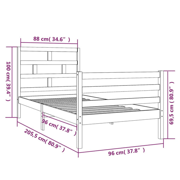 Bed Frame Honey Brown Solid Wood Pine 90x200 cm 8