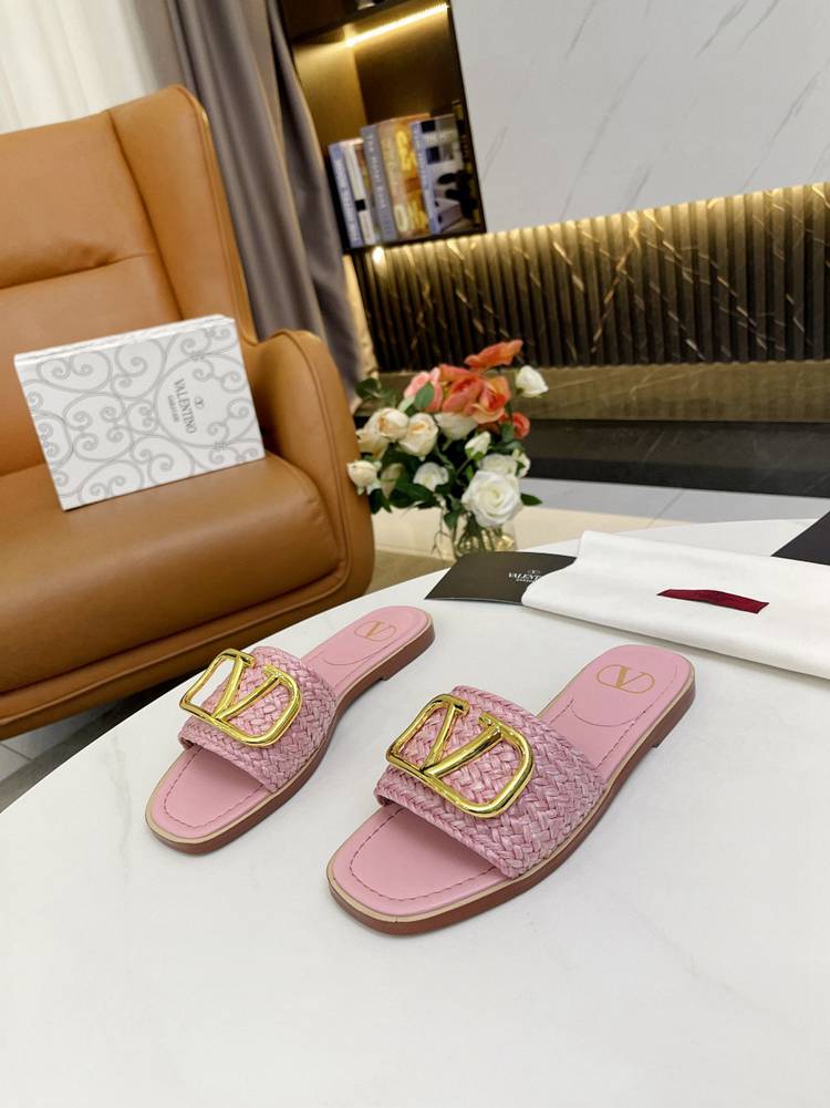 Valentino slippers New trend all-match casual woven flat shoes Simple and comfortable flat slippers 