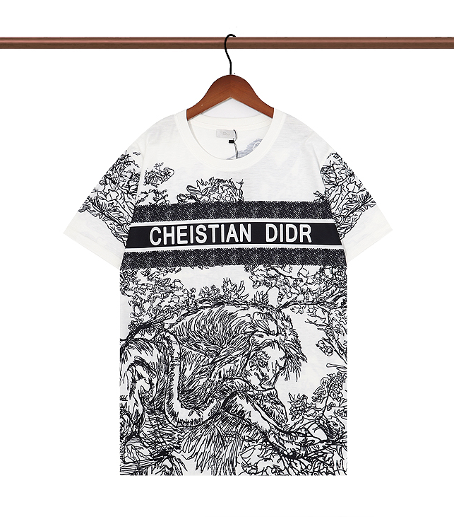 Dior Short Sleeve New Graphic Printed Round Neck Pullover Top Ve