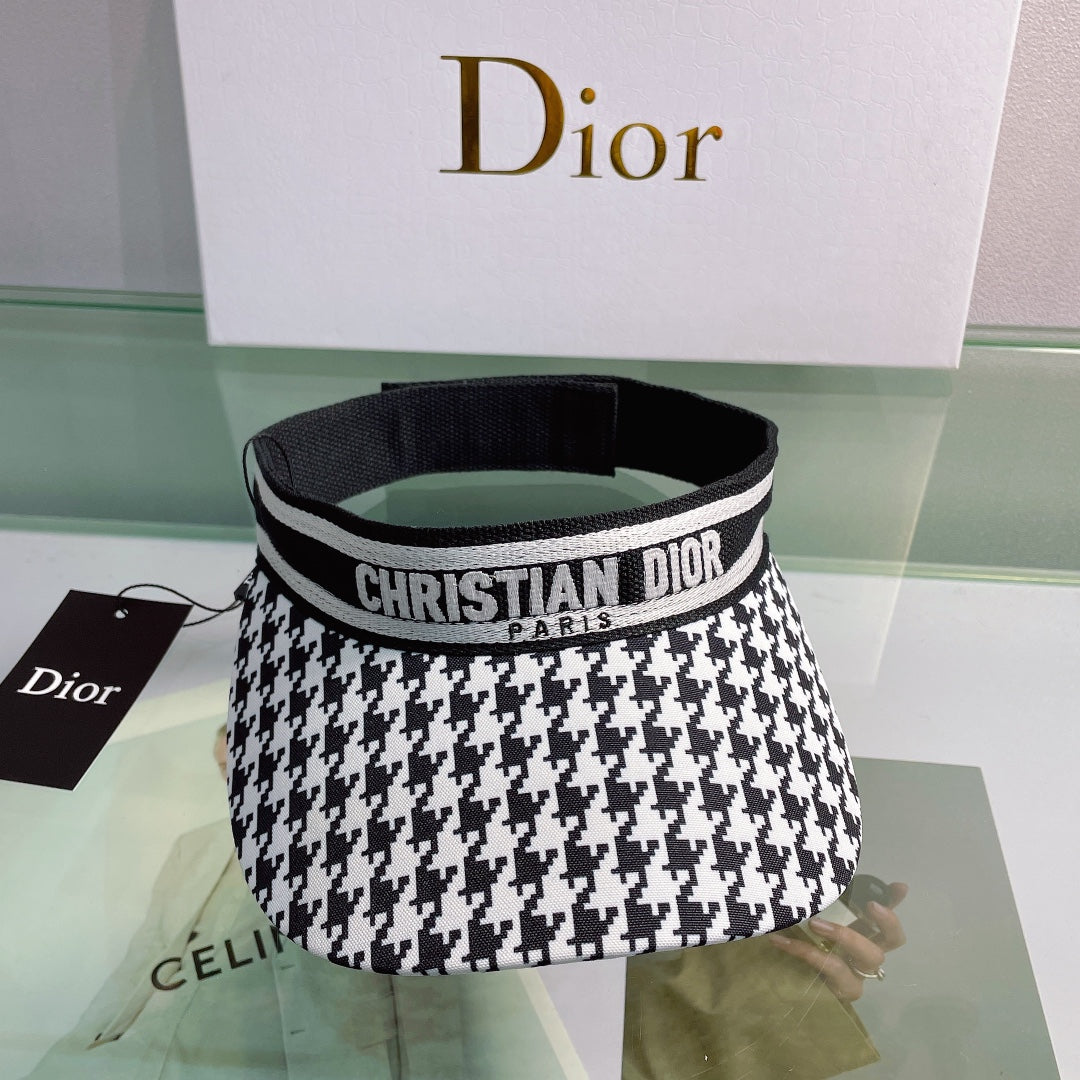 Dior hat new wild houndstooth embroidered letter empty top cap simple leisure vacation sports sun ha