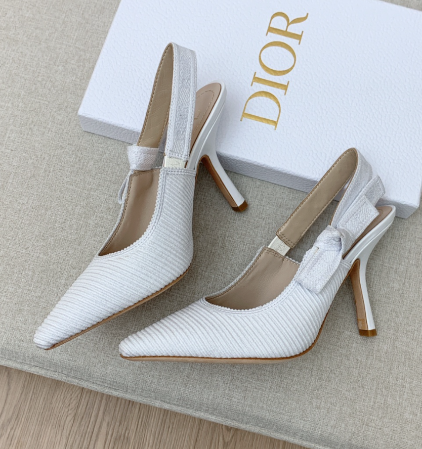 Dior white new jacquard embroidered letter logo high-heeled bow 