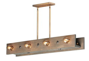 Plank 9' 8 Light Linear Pendant in Weathered Wood and Antique Brass