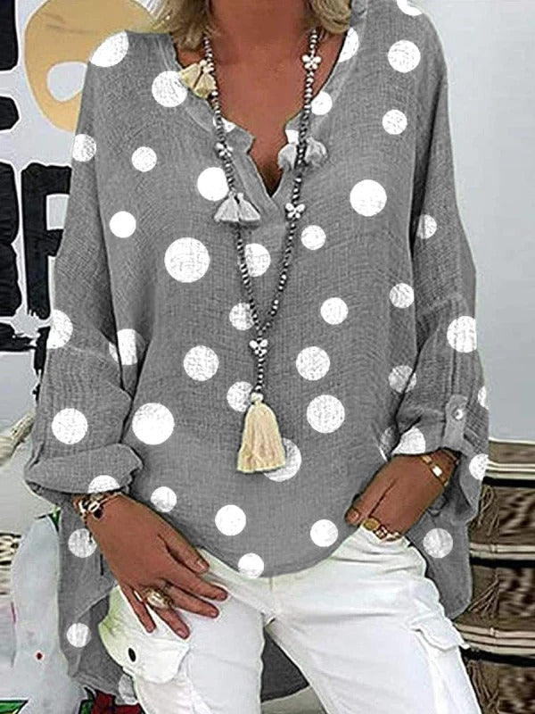 Modern White Polka Dot Relaxed Gray Blouse Tunic Top – goodies-us