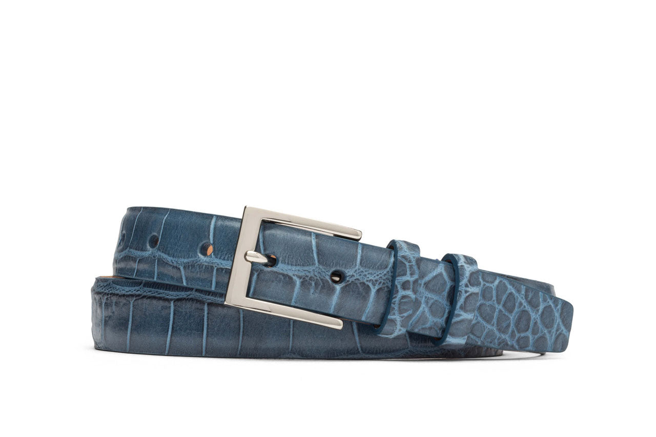 Extrem beliebt in Japan Frost Beige Stretch Belt with and Brushed Nickel Tabs Croc Buckle
