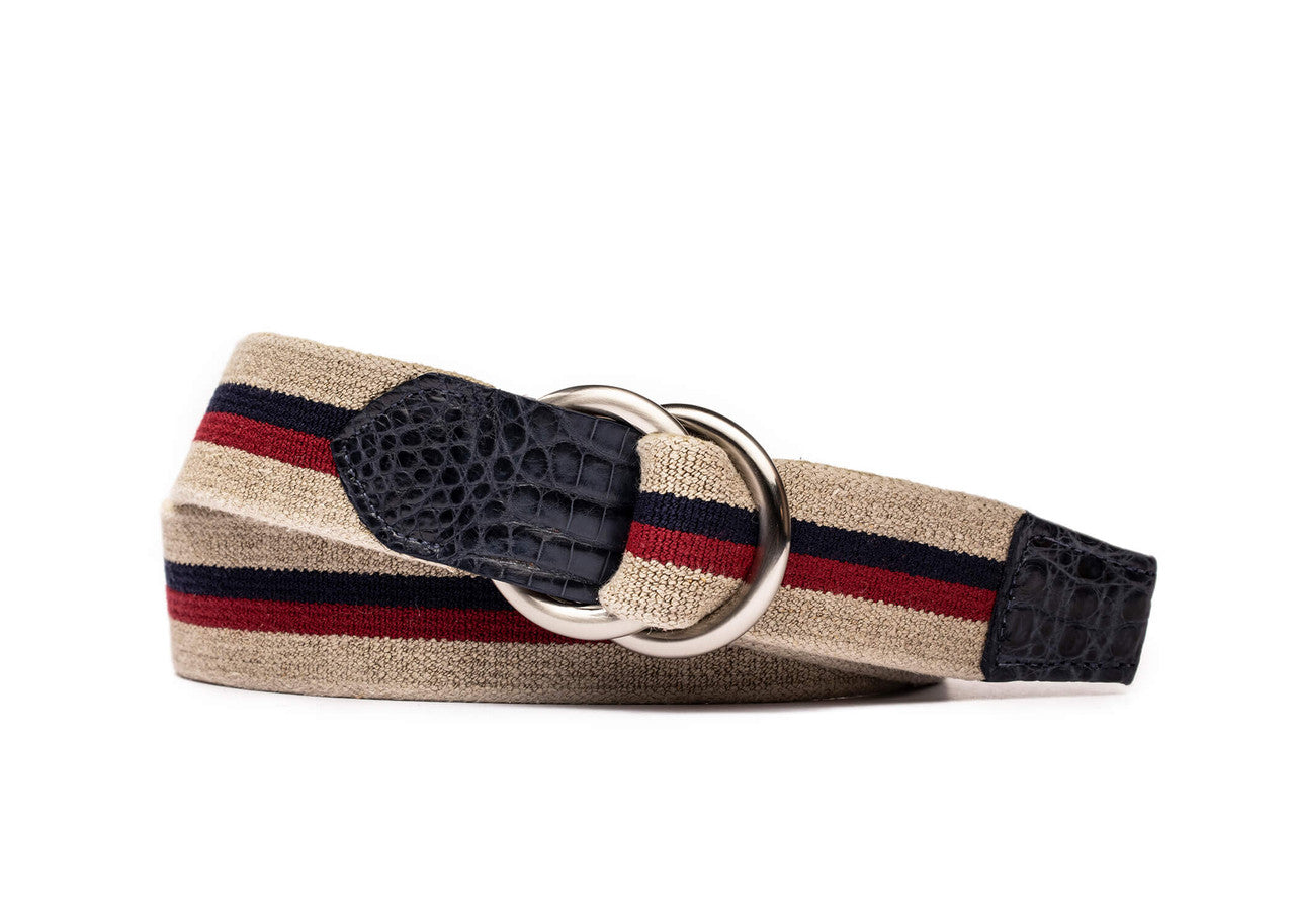 Striped Woven Belt with Crocodile Tabs and Brushed Nickel O-Rings -  w.kleinberg