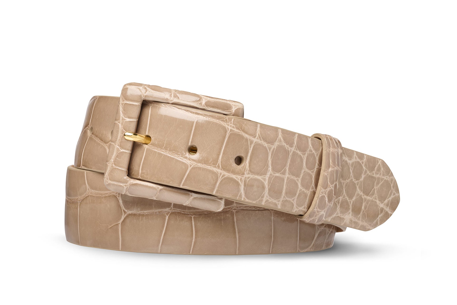 1-3/8 Matte American Alligator Belt with Brushed Nickel and Gold