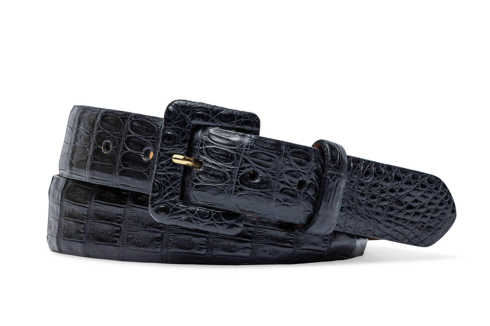 Black Croc Vintage Gold Buckle Western Belt