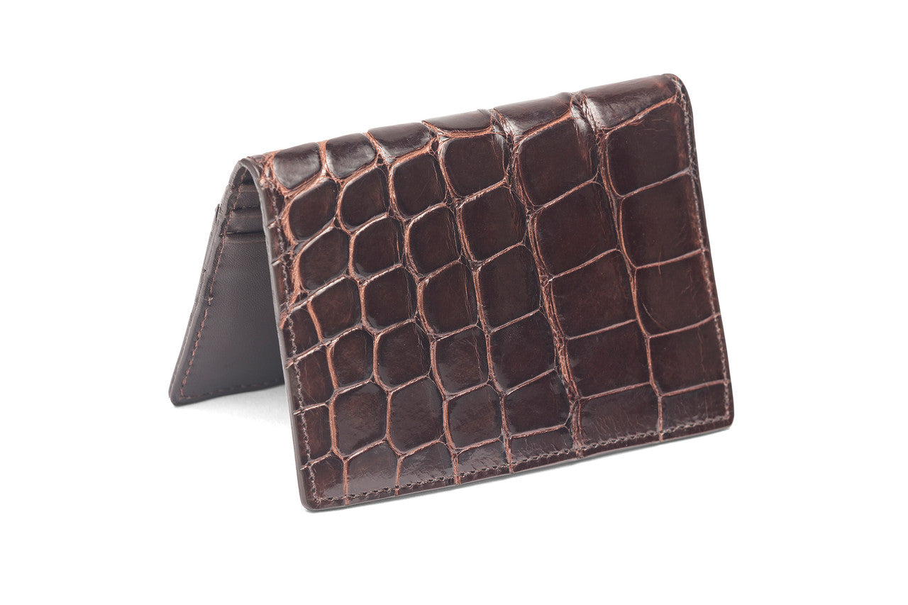 W.Kleinberg Glazed Crocodile Flat Card Case Burgundy