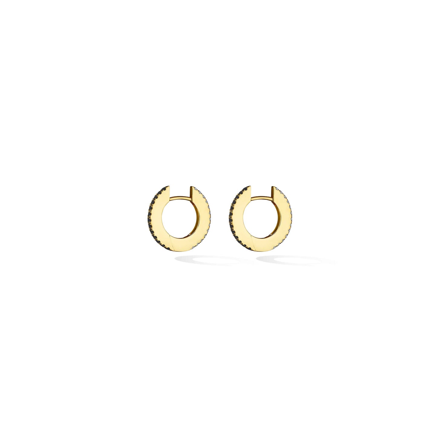 Small Yellow Gold Solo Hoop Earrings with Black and White Diamonds