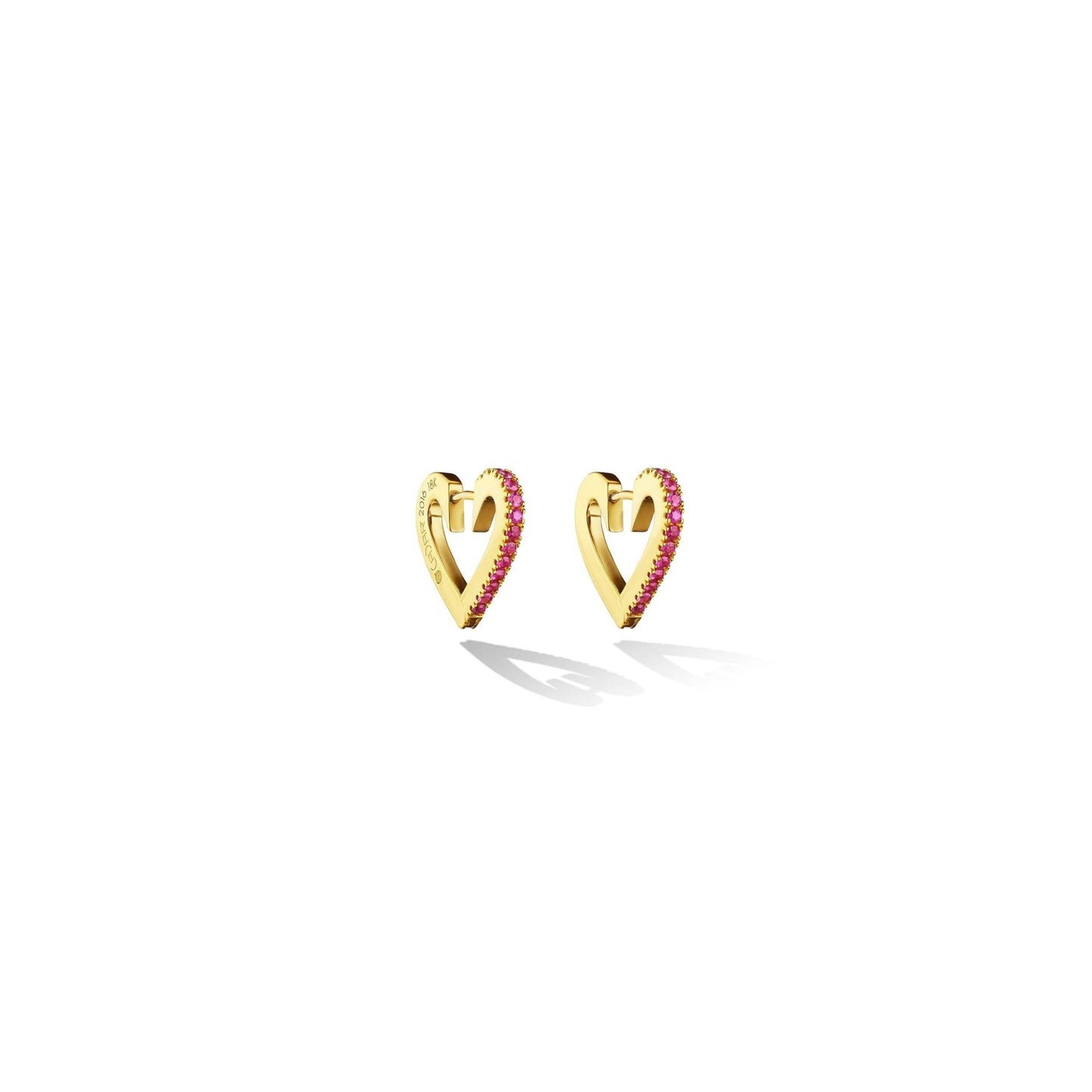 Small Yellow Gold Endless Hoop Earrings with Rubies - Cadar