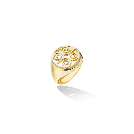 Color Blossom Signet Ring, Yellow Gold, White Gold And Diamonds