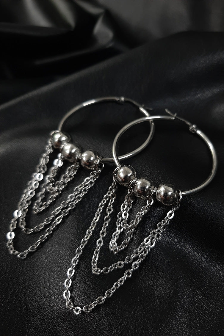 Gothic silver Cross hoop crystals earrings