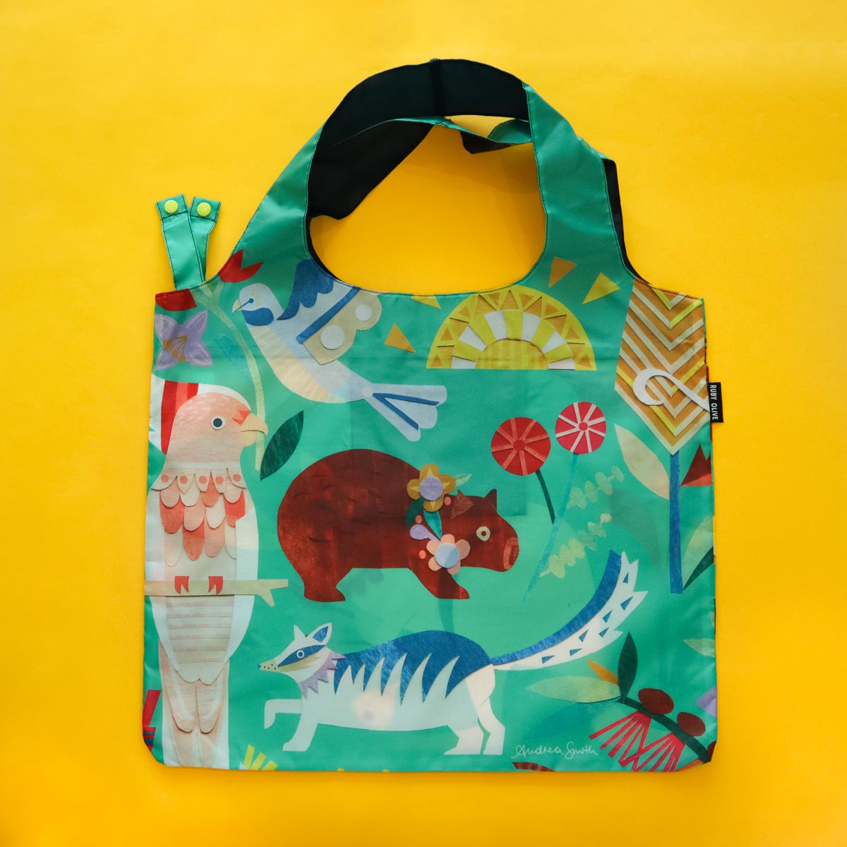 Ruby Olive x Andrea Smith Collaboration aqua wombat shopper bag