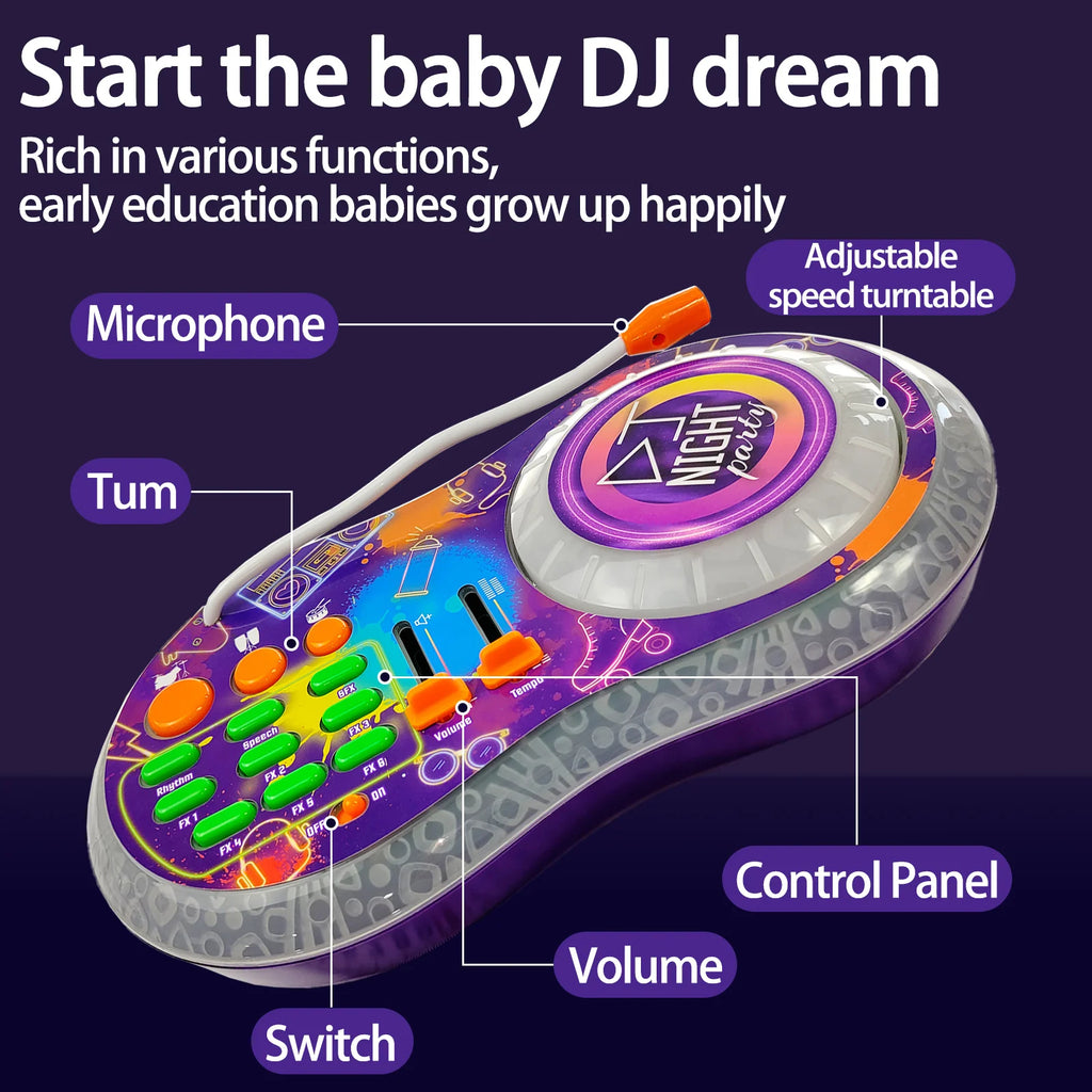 Start your baby's DJ dream with this educational DJ music toy, featuring a microphone, tum, and adjustable speed turntable to nurture early musical growth.