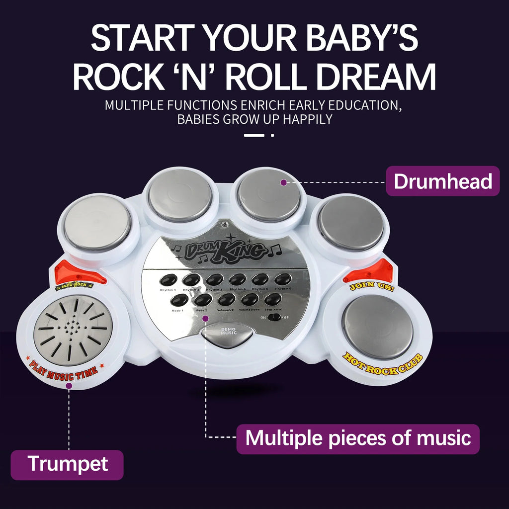 Start your baby's rock 'n' roll dream with a kids drum set that offers multiple pieces of music and enriches early education.