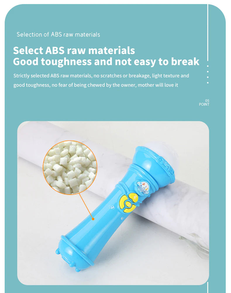Durable singing toy for children made from high-quality ABS material, showcasing the microphone's resilience and non-toxic safety features.