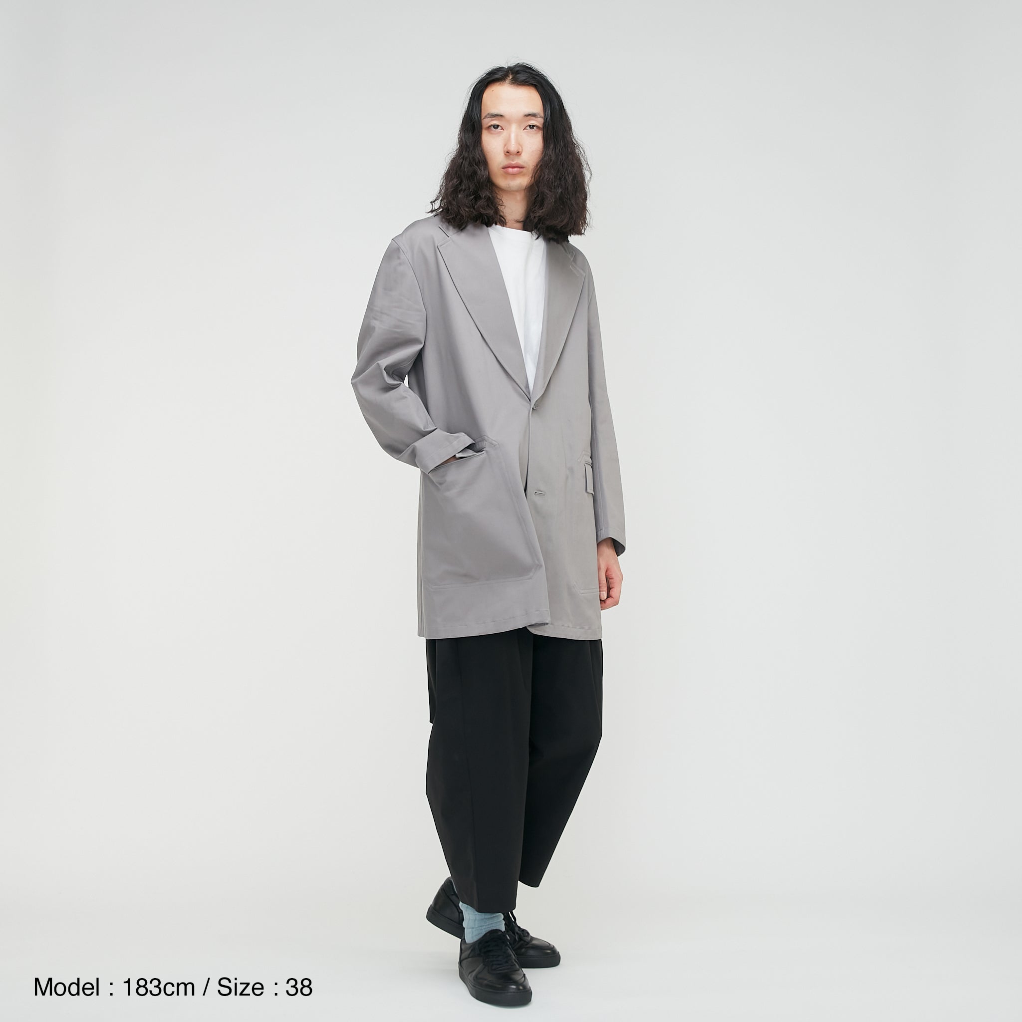 Reverberate long jacket セットアップ grey-