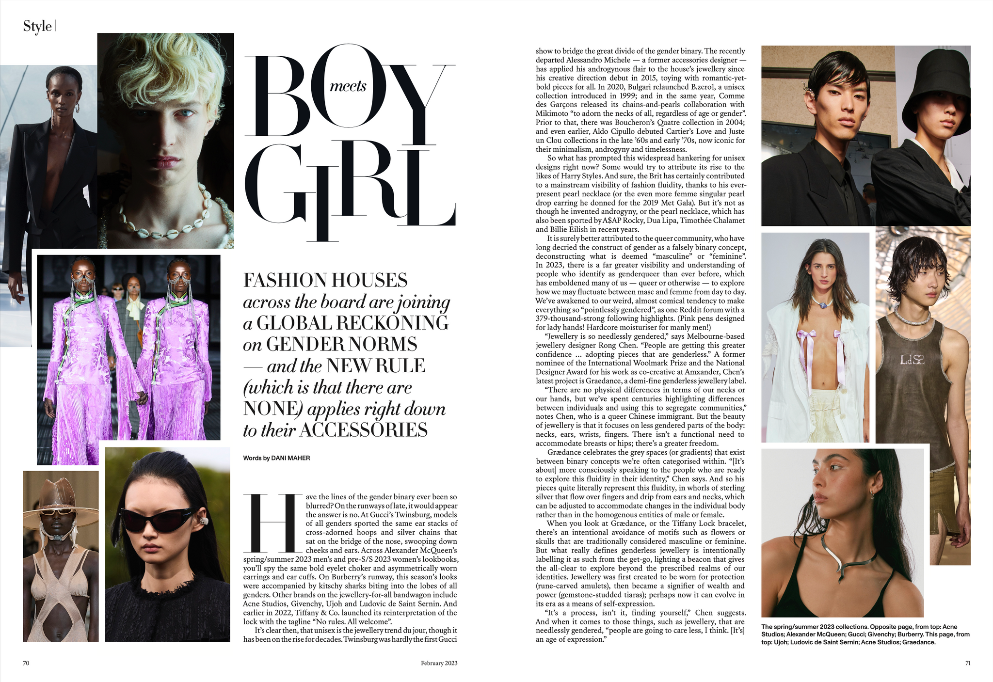 Harper's Bazaar February 2023 Australia Article by Dani Maher on Genderless Jewellery featuring Graedance